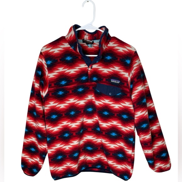 Patagonia Jackets & Blazers - Patagonia Synchilla Red White Wild Desert Size Medium Snap-T Fleece Pullover
